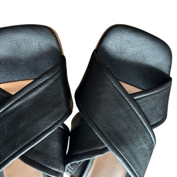 Nordstrom Rack Black Leather Crisscross Open-Toe Sandals Wooden Block Heel - Picture 8 of 8